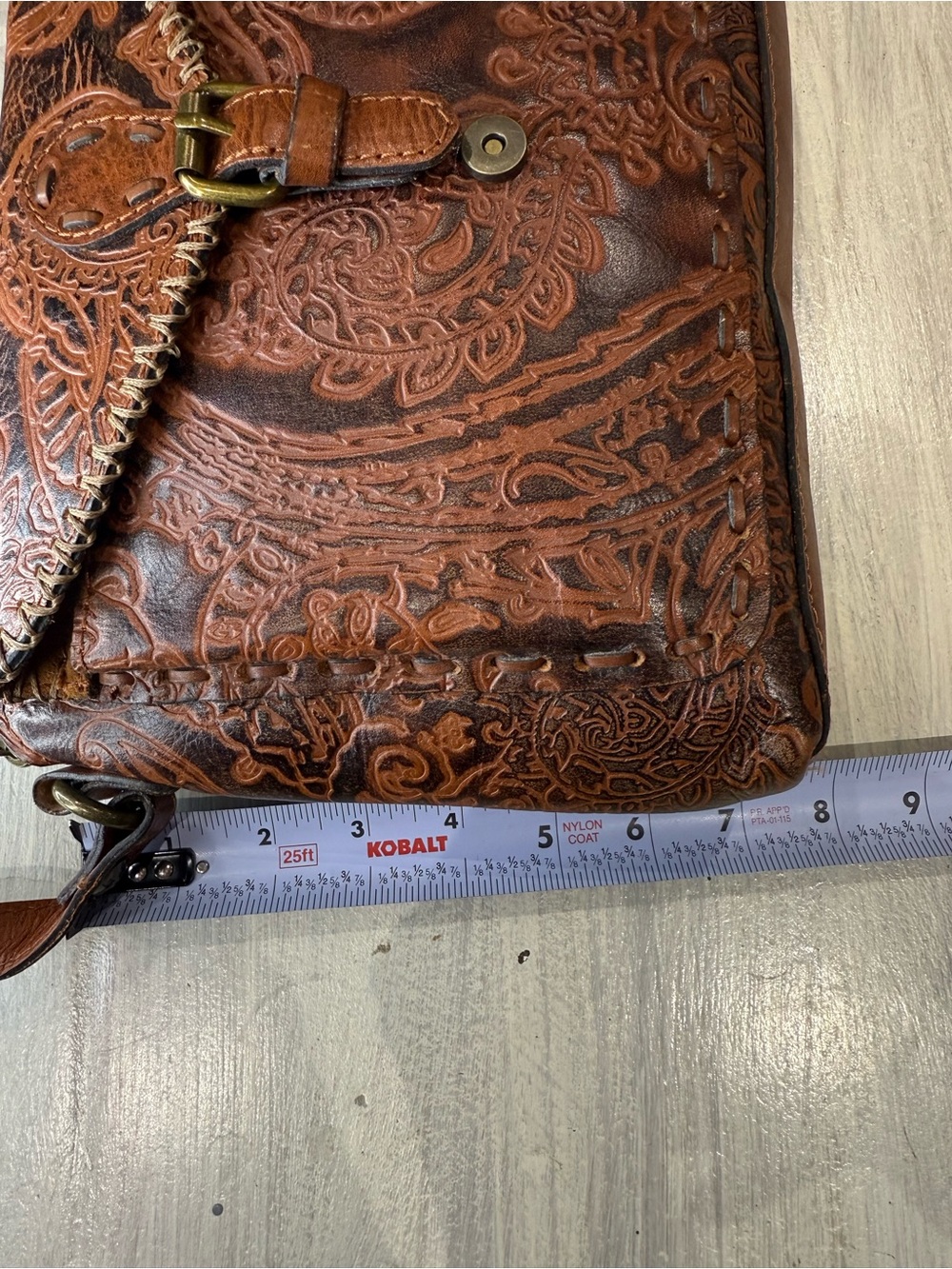 Patricia Nash Chestnut Tooled Leather Crossbody with Tassel - Picture 9 of 13
